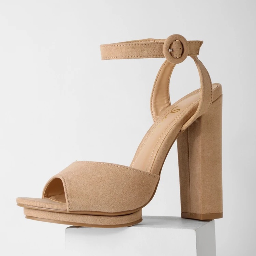 Priya Natural Suede Platform Ankle Strap Heels - 6.5